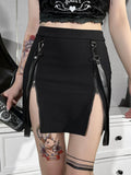 Gothic Zip Split Sexy Women Mini Grunge Strap Black High Waist Pencil Egirl Skirt