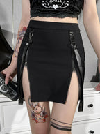Gothic Zip Split Sexy Women Mini Grunge Strap Black High Waist Pencil Egirl Skirt