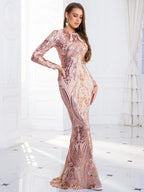 Green Stretch Sequin Long Sleeve Evening Night Prom Dress Bodycon Party Dress