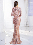 Green Stretch Sequin Long Sleeve Evening Night Prom Dress Bodycon Party Dress