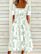 Green Garden Stroll Striped Color Block Midi Dress