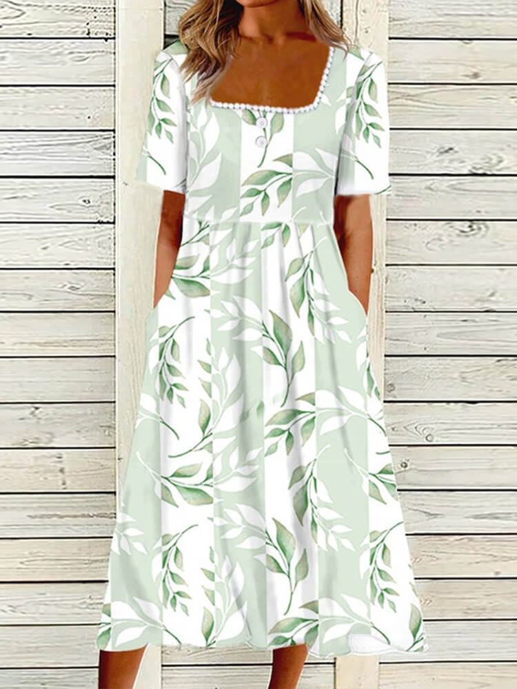 Green Garden Stroll Striped Color Block Midi Dress