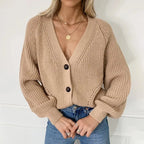 Grey Cozy Soft Knit Button VNeck Basic Autumn Winter Cardigan