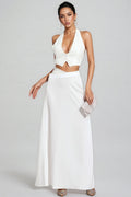 Aevorix White Halter Blazer Maxi Dress Set