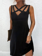 Groovy Sleeveless Plain Black Short Dress