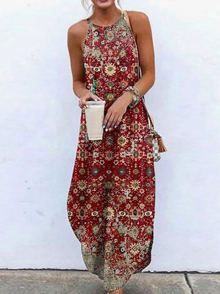 Groovy Sleeveless Print Midi Dress