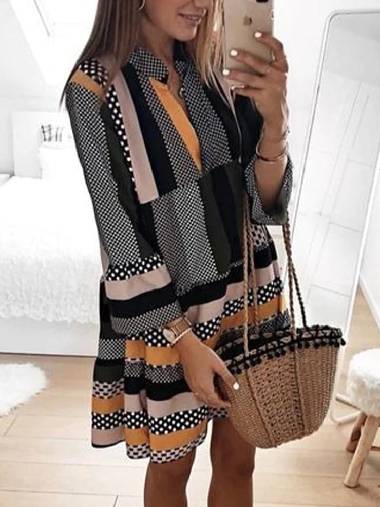 Groovy V-Neck 3/4 Sleeve Mini Dress