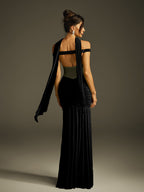 Halterneck Ruched Maxi Dress In Black