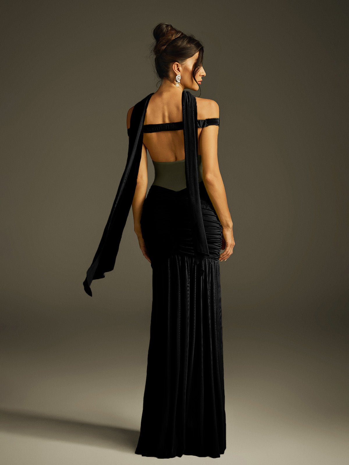 Halterneck Ruched Maxi Dress In Black