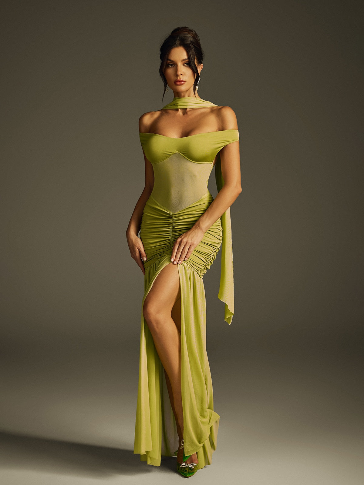 Halterneck Ruched Maxi Dress