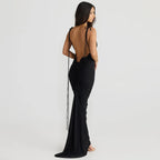 Sexy Floral-applique Backless Elegant Maxi Party Dress