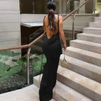Sexy Floral-applique Backless Elegant Maxi Party Dress
