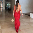 Sexy Floral-applique Backless Elegant Maxi Party Dress