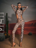 Cutout Leopard Rhinestone Jumpsuit