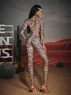 Cutout Leopard Rhinestone Jumpsuit
