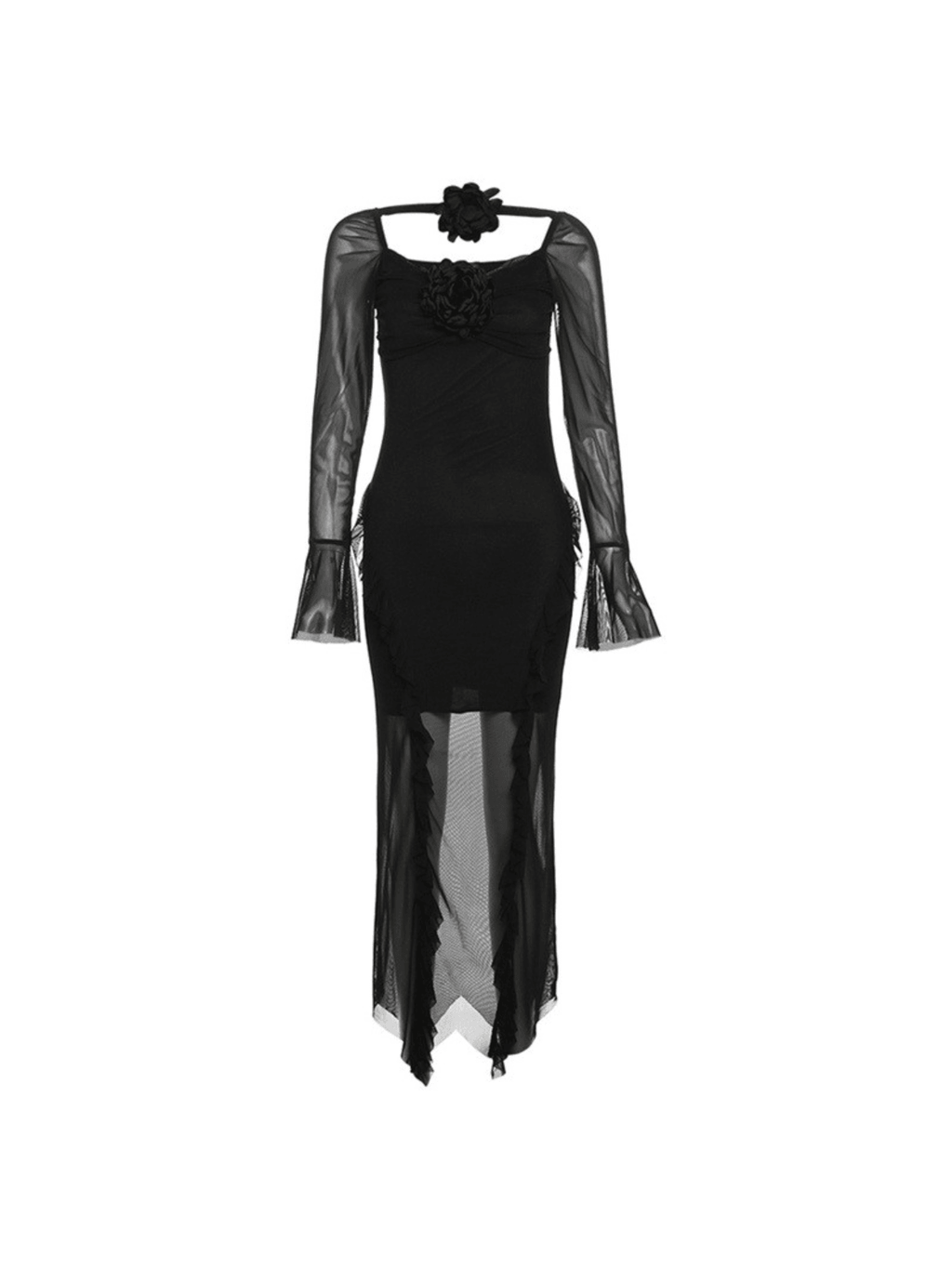 Flower Ruffle Mesh Dress
