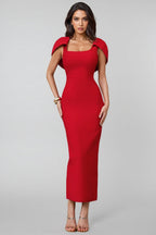 Lolic Square Neckline Split Bandage Maxi Dress