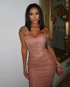 Irene Elevated Figure Hugging Evening Dress with Corset Detail and Strapless Design Wear Edit