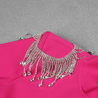 HighQuality Red Black Sexy Sparkly Backless Diamonds Tassel Rayon Bandage Dress