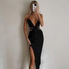 Posted Deep V-Neck Cut Out Midi Dress