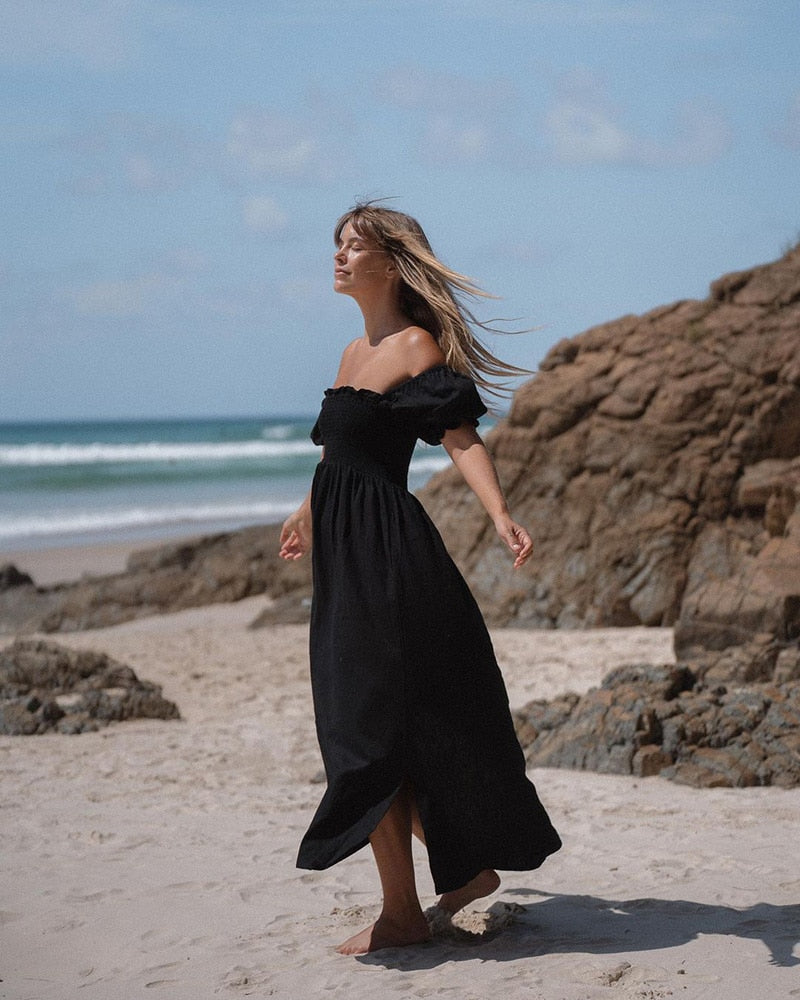 DressBetty - Summer Dresses For Women  Square Neck Smocked Short Puff Sleeve Vacation Beach Style