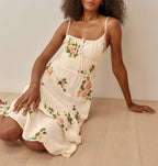 DressBetty - Women Summer Smocked Elastic Waist Tie Neck Sleeveless Spaghetti Strap Beach Dress