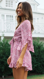 Floral Ruffles Loose VNeck Romper