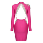 HighQuality Red Black Sexy Sparkly Backless Diamonds Tassel Rayon Bandage Dress