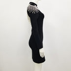 HighQuality Red Black Sexy Sparkly Backless Diamonds Tassel Rayon Bandage Dress
