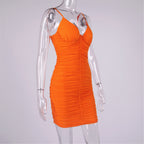 V Neck Mesh Skirt With Pleated StrapS