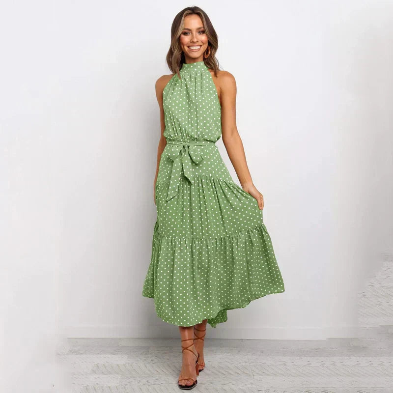Soledad Effortless Lavish Dotted Halterneck Dress Statement Occasion Edit