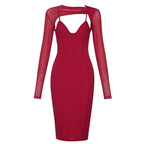 Round Neck Long Sleeve Cut Out Midi Bodycon Dress HB75430