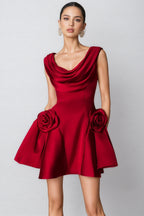 Icarusa Flared Cowl Neck Silk Mini Dress