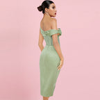 One Shoulder Short Sleeve Asymmetrical Midi Bodycon Dress HI1209