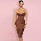 Strappy Sleeveless Striped Midi Bodycon Dress HI1216