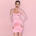 Halter Long Sleeve Cut Out Mini Bodycon Dress HI1305