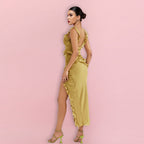 Strappy Sleeveless Maxi Frill Bodycon Dress HI1328