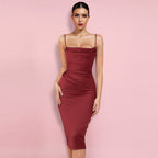Strappy Sleeveless Plain Over Knee Bodycon Dress