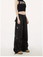 Gothic Hippie Black Cargo Parachute Y2k Cyber Punk Oversize Jogging Pant