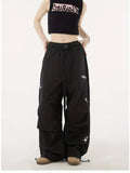 Gothic Hippie Black Cargo Parachute Y2k Cyber Punk Oversize Jogging Pant