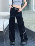 Gothic Y2k Black Cargo Punk Techwear Oversize Wide Leg Sweatpants Pant