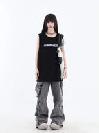 Grunge Cargo Women Wide Baggy Vintage Oversize Denim Distressed Pant