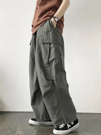 Gray Cargo Women Harajuku Grunge Baggy Japanese Style Oversize Wide Leg Pant