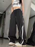 Hippie Gorpcore Gray Baggy Striped Jogging Sweatpant Black Pant