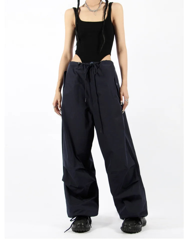 Hippie Vintage White Cargo Parachute Y2K Aesthetic Korean Oversize Pant