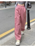 Kpop Y2K Pink Cargo Korean Streetwear Oversized Wide Leg Pant