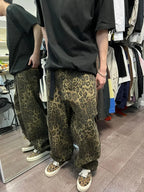 Retro Leopard Baggy Women Vintage Grunge Wide Leg Denim Pant