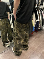 Retro Leopard Baggy Women Vintage Grunge Wide Leg Denim Pant