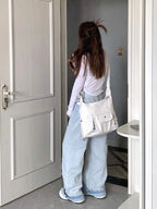 Blue Baggy Women Y2K Hippie Graphic Denim Oversize Patchwork Pant