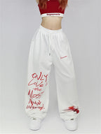 Y2K Streetwear White Sweatpants Letter Print Black Track Oversize Harajuku Joggers Pant
